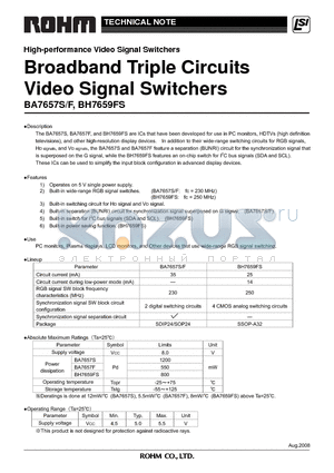 BA7657S datasheet - Broadband Triple Circuits Video Signal Switchers