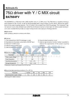 BA7664 datasheet - 75 driver with Y / C MIX circuit