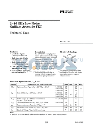 ATF-13736 datasheet - 2-16 GHz Low Noise Gallium Arsenide FET