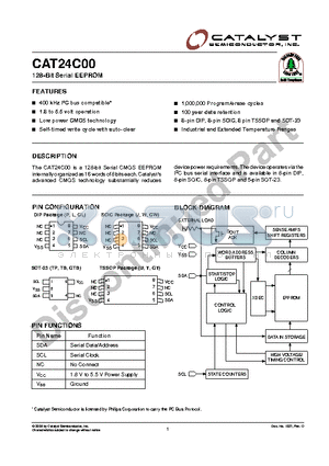CAT40C00TBITE13 datasheet - 128-Bit Serial EEPROM