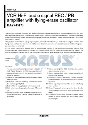 BA7745 datasheet - VCR Hi-Fi audio signal REC / PB amplifier with flying-erase oscillator