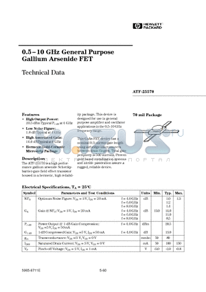 ATF-25570 datasheet - 0.5-10 GHz General Purpose Gallium Arsenide FET