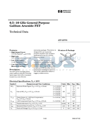 ATF-25735 datasheet - 0.5-10 GHz General Purpose Gallium Arsenide FET