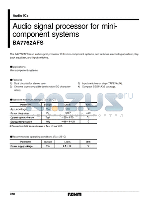 BA7762AFS datasheet - Audio signal processor for minicomponent systems