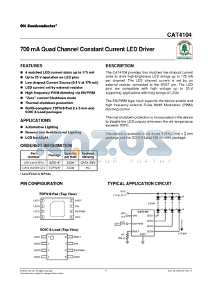 CAT4104VP2-GT3 datasheet - 700 mA Quad Channel Constant Current LED Driver