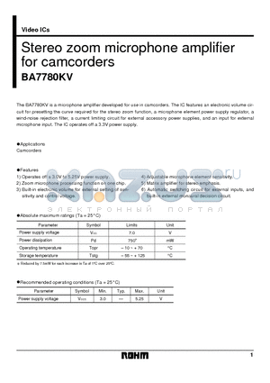 BA7780 datasheet - Stereo zoom microphone amplifier for camcorders