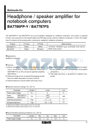 BA7786FP-Y datasheet - Headphone / speaker amplifier for notebook computers