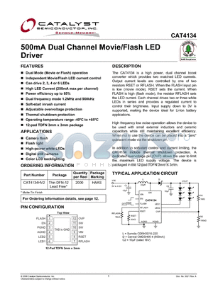 CAT4134HV2 datasheet - 500mA Dual Channel Movie/Flash LED Driver