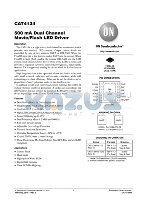 CAT4134HV2-GT2 datasheet - 500 mA Dual Channel Movie/Flash LED Driver