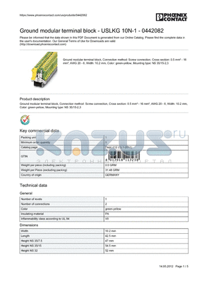 0442082 datasheet - Ground modular terminal block, Connection method: Screw connection, Cross section