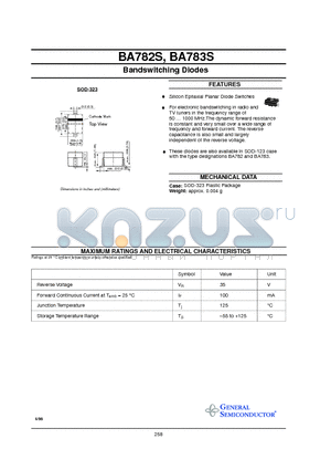 BA782S datasheet - Bandswitching Diodes