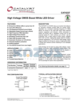 CAT4237TD datasheet - High Voltage CMOS Boost White LED Driver
