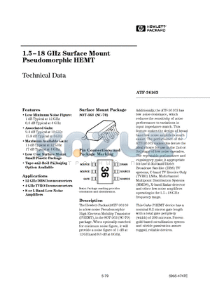 ATF-36163-BLK datasheet - 1.5-18 GHz Surface Mount Pseudomorphic HEMT