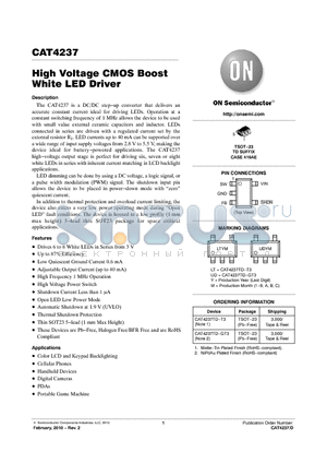 CAT4237TD-T3 datasheet - High Voltage CMOS Boost White LED Driver