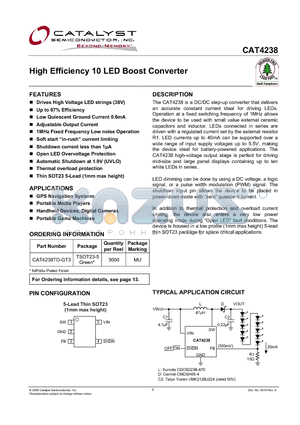 CAT4238 datasheet - High Efficiency 10 LED Boost Converter