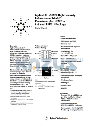 ATF-511P8-BLK datasheet - High Linearity Enhancement Mode