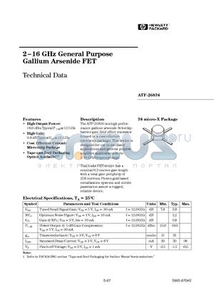 ATF-26836-TR1 datasheet - 2-16 GHz General Purpose Gallium Arsenide FET