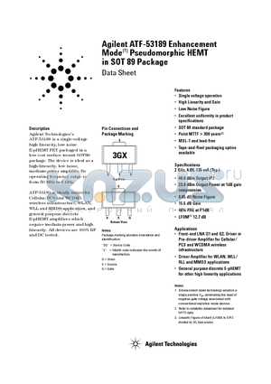 ATF-52189-TR1 datasheet - Enhancement Mode Pseudomorphic HEMT in SOT 89 Package