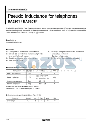 BA8201F datasheet - Pseudo inductance for telephones