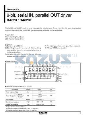 BA823 datasheet - 8-bit, serial IN, parallel OUT driver