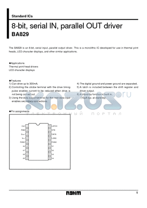 BA829 datasheet - 8-bit, serial IN, parallel OUT driver