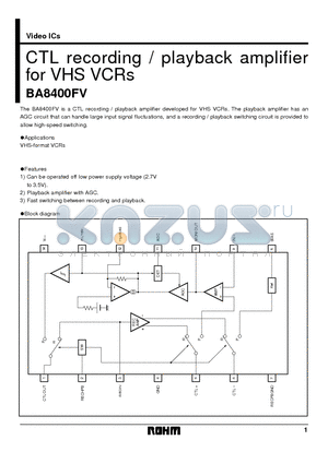 BA8400 datasheet - CTL recording / playback amplifier for VHS VCRs