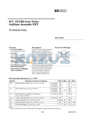 ATF10136 datasheet - 0.5-12 GHz Low Noise Gallium Arsenide FET