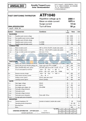 ATF1040 datasheet - FAST SWITCHING THYRISTOR