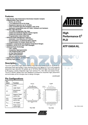 ATF1500A-10JC datasheet - High Performance E2 PLD