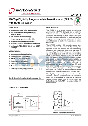 CAT5111 datasheet - 100-Tap Digitally Programmable Potentiometer (DPP) with Buffered Wiper