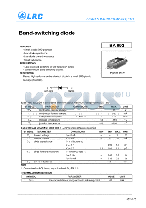BA892 datasheet - Band-switching diode