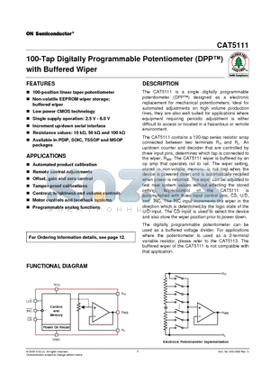 CAT5111LI-00-G datasheet - 100-Tap Digitally Programmable Potentiometer (DPP) with Buffered Wiper