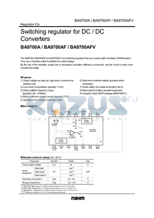 BA9700 datasheet - Switching regulator for DC / DC Converters