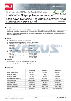 BA9741FS datasheet - Dual-output Step-up, Negative Voltage, Step-down Switching Regulators (Controller type)