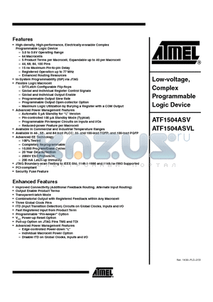 ATF1500ASV-15AC100 datasheet - Low-voltage, Complex Programmable Logic Device