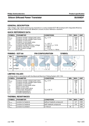 BU508DF datasheet - Silicon Diffused Power Transistor