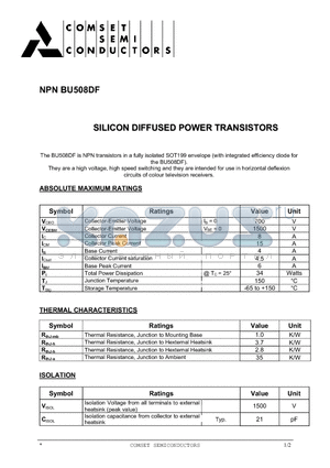 BU508DF datasheet - SILICON DIFFUSED POWER TRANSISTORS