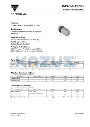 BA979 datasheet - RF PIN Diodes