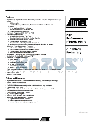 ATF1502AS-10AC44 datasheet - High Performance E2PROM CPLD