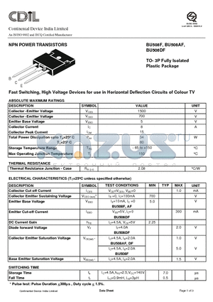 BU508F datasheet - NPN POWER TRANSISTORS