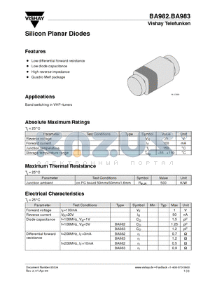 BA982 datasheet - Silicon Planar Diodes