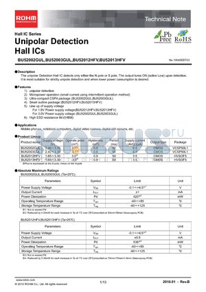 BU52002GUL datasheet - Unipolar Detection Hall ICs