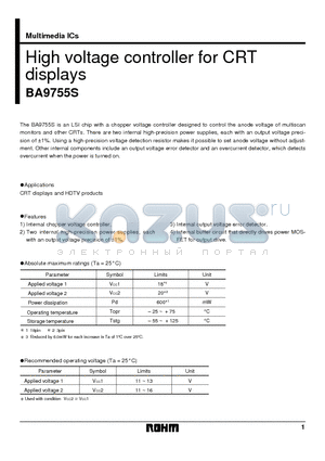 BA9755 datasheet - High voltage controller for CRT displays