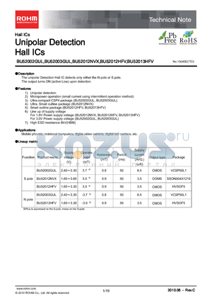 BU52012NVX datasheet - Unipolar Detection Hall ICs