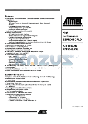 ATF1502AS-15AI44 datasheet - Highperformance EEPROM CPLD