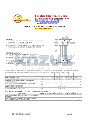 BU6-01 datasheet - 6A SILICON SINGLE-PHASE BRIDGE RECTIFIERS