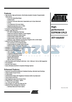ATF1502ASV-15JI44 datasheet - Highperformance EEPROM CPLD