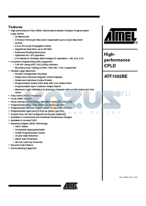 ATF1502BE datasheet - Highperformance CPLD