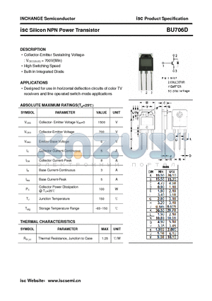BU706D datasheet - isc Silicon NPN Power Transistor