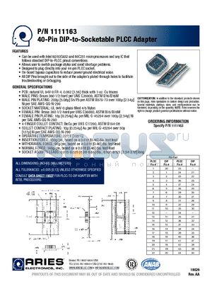 1111163 datasheet - 40-Pin DIP-to-Socketable PLCC Adapter